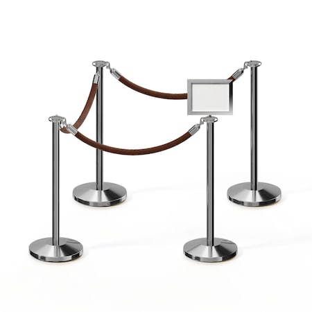 Stanchion Post & Rope Kit Pol.Steel,4FlatTop 3Tan Rope 8.5x11H Sign